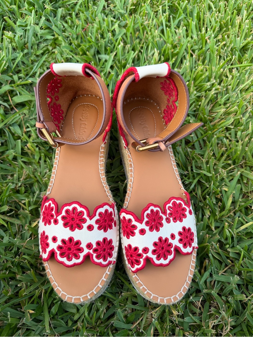 See by Chloé Glyn Floral Embroidered Espadrille Platform Sandals US 7 $395 - Picture 2 of 12